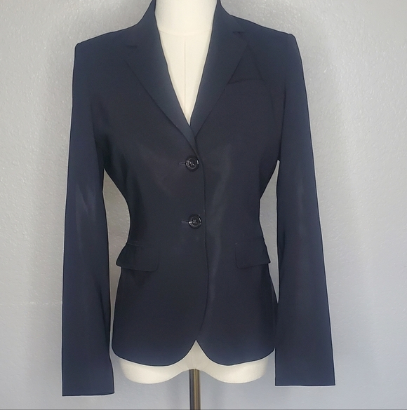 Banana Republic Wool Black Stretch 2 Button Fitted Blazer Suit Jacket Size 2 - Picture 4 of 10